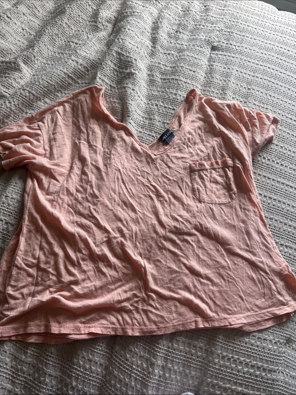Wet Seal Peach V-Neck Short Sleeve Pocket Tee
